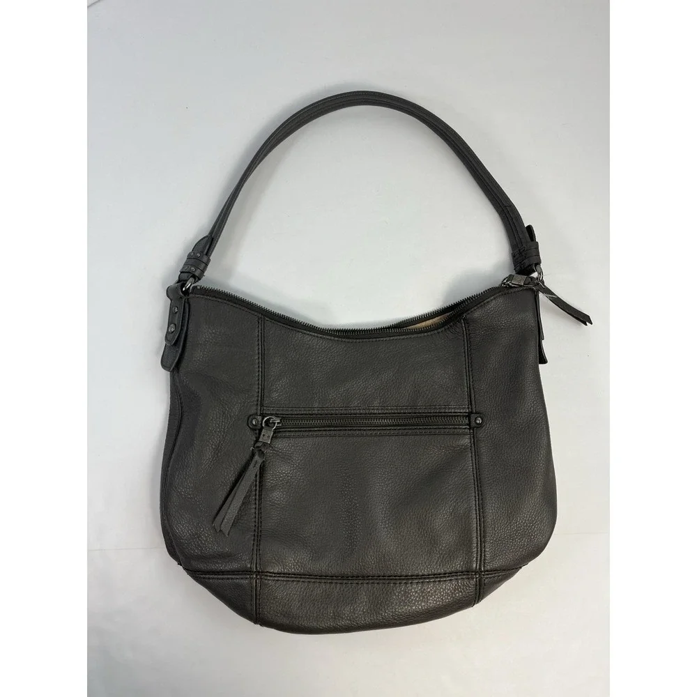 The Sak Sequoia Pebbled Leather Medium Hobo Shoulder Bag Gray Purse Tote